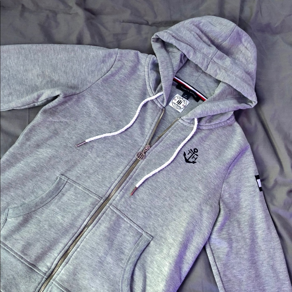 Tommy Hilfiger Zip Up Gray Grey Hoodie Medium New